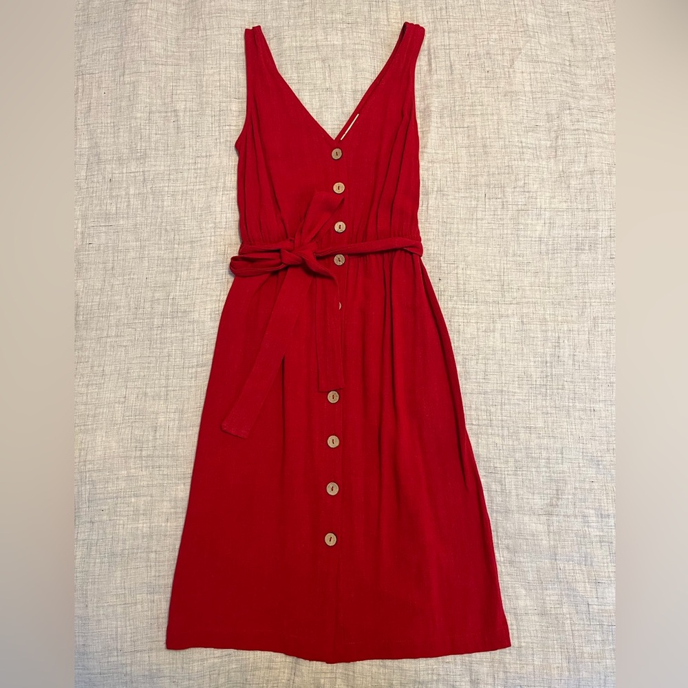 Universal Thread Red Button-Down Tie-Waist Midi Dress - XS